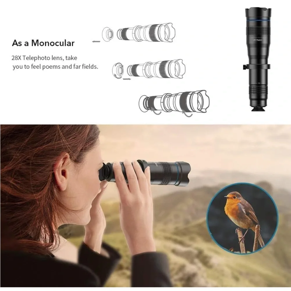Apex 28X Telephoto Lens - Black and Blue